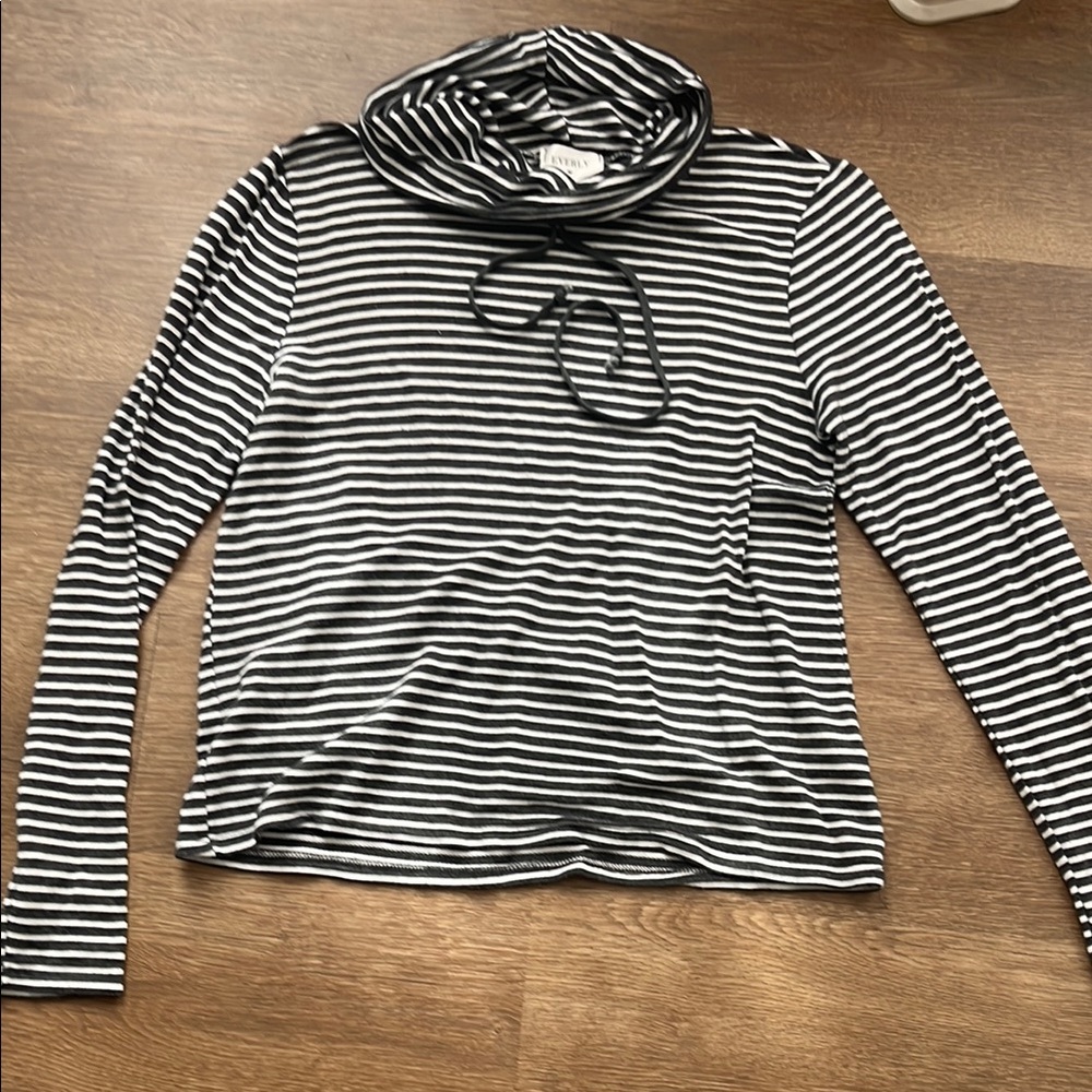 Everly Black & White Stripped Cowl Neck Sweater (S)